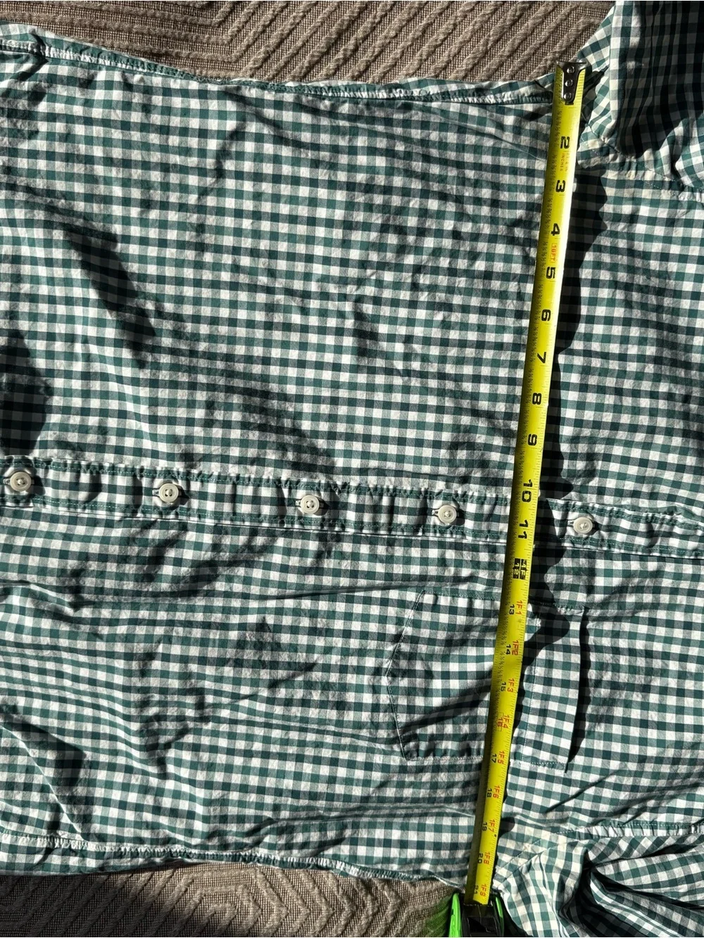 J. Crew Green and White Gingham Button-Down Shirt